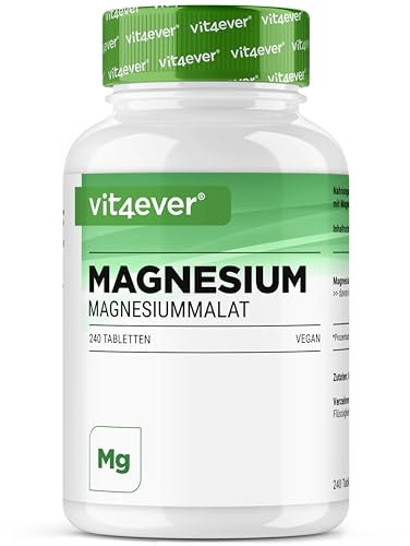 Magnesio malato - 240 compresse con 2000 mg di magnesio malato per dose giornaliera - Elevata biodisponibilità e alto dosaggio - Senza additivi indesiderati - Vegan