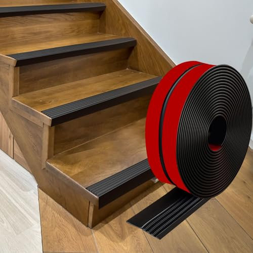 Profilo Angolare per Scale Profilo per Bordi per Scale Profilo Antiscivolo per Scale 1M Profilo per Gradini Gomma Flessibile Impermeabile e Antiscivolo per uso Esterno e Interno (Nero, 1Meter)