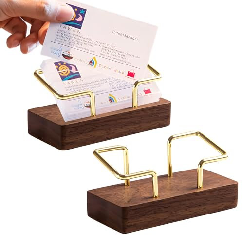GD HUA Visitenkartenständer 2er-Pack Visitenkartenhalter Holz, Kartenständer Holz, Sockel aus Walnuss-Messing,Geeignet für Gärten, Plätze, Veranstaltungsorte, Büros, Hotels/Restaurants und andere