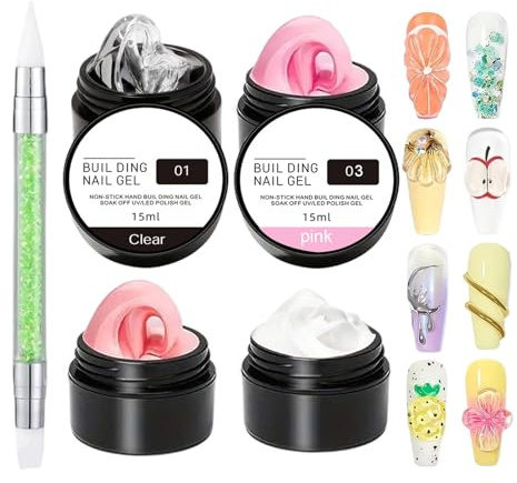 3d Nail Gel, Manicure Gel 4 Colors, 3d Extension Nail Molding Glue for Rhinestone Stamping French Tips Foil Toe Charm Flower Home Manicure Pedicure, 15ml x 4 pieces