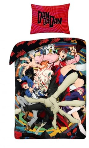 Halantex Bettwäsche-Set DanDaDan Anime-Figuren, Bettbezug 140 x 200 cm, mit Kissenbezug 70 x 90 cm, 100 % Polyester, mehrfarbig