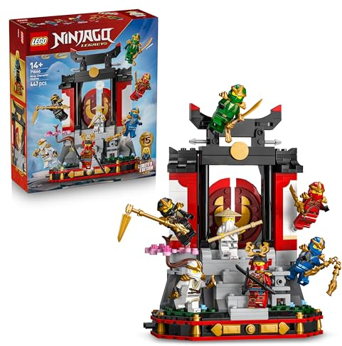 LEGO Ninjago Exposición de Personajes Ninja: 15 Aniversario - Puerta de Monasterio con 8 Minifiguras Coleccionables y Espadas - Regalo Nostálgico para Niños de 14+ Años y Fans Adultos - 71866