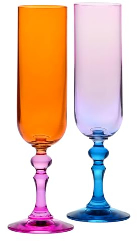 KROSNO – Bicchieri colorati per champagne e prosecco – 2 x 220 ml – Collezione Bubble – Rosa-Arancione – Cristallo senza piombo – Dipinti a mano