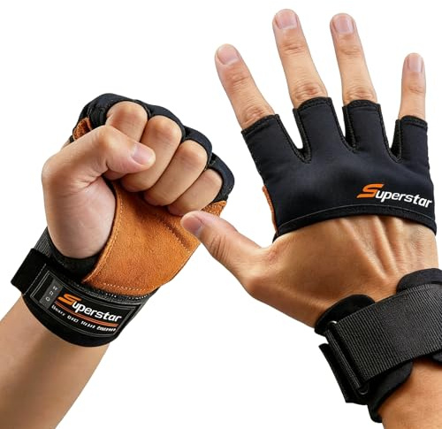 Gants d'entraînement pour Homme avec Paume en Cuir et revêtement en Silicone antidérapant - Gants de Fitness Hommes pour Sports de Force, idéaux pour Les soulevés de Terre, Les tractions et la