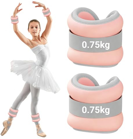 Viktmanschetter fot 2 stycken (0,75 kg vardera), vikter för ben och armar för nybörjare och barn, ankelvikter, fotvikter perfekt för pilates, yoga, yogge, ljusrosa