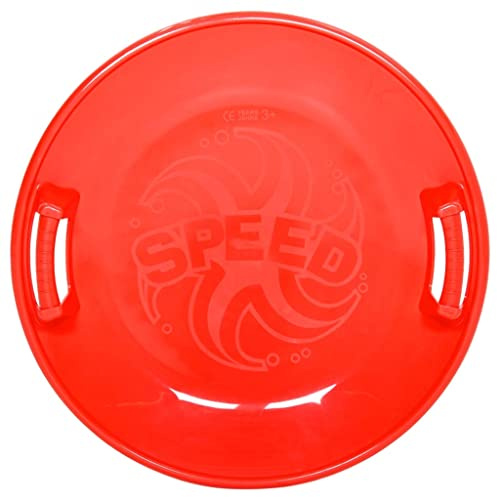 Trineo redondo rojo de 66,5 cm de polipropileno resistente, con mango ergonómico, soporta hasta 50 kg, ideal para diversión en invierno al aire libre en nieve y pistas