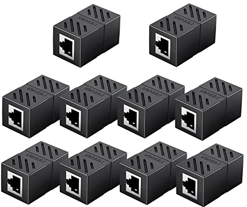 UGREEN RJ45 Coupler Ethernet Extender Connector 10 Pack Inline Coupler Cat7 Cat6 Cat5e Ethernet Cable Adapter Female to Female Black