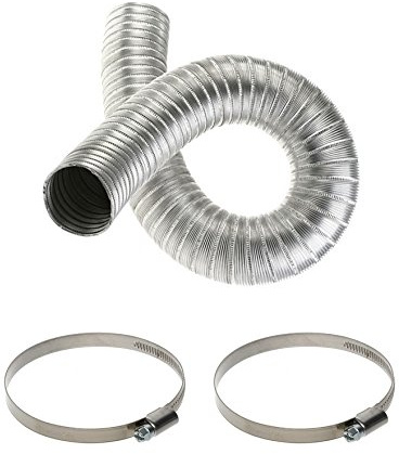 Ducting Aluminium Hose with Two Clips - Flexible Duct Pipe with 2 Clamps - Extractor Fan Tube with 2 Bands (120mm)