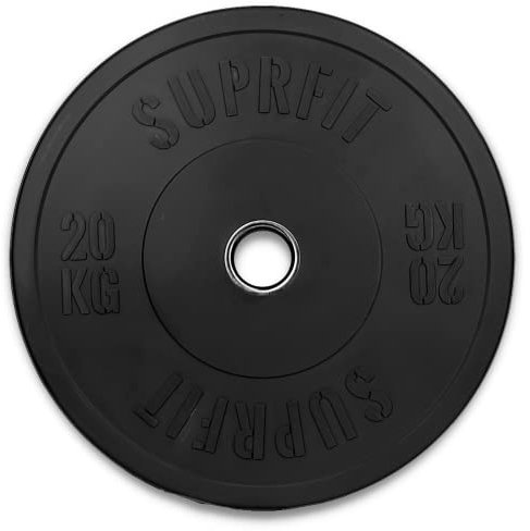 SUPRFIT - Hantelscheiben gummiert 1x20 kg - Premium Fitness Bumper Plates in Schwarz - Stoßabsorbierende Gewichtsscheiben aus Vollgummigranulat - 20 kg Hantelscheiben Ø 50mm für Langhantel Training