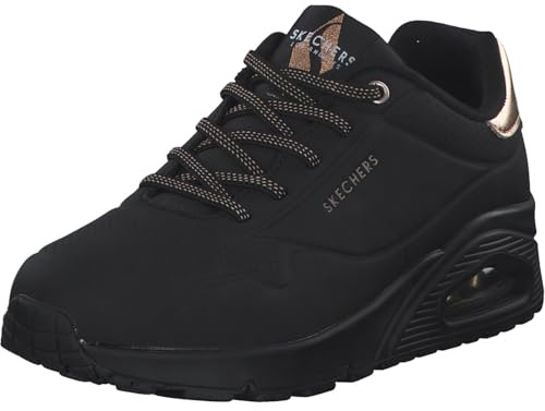 Skechers Donna Uno Shimmer Away Trainers, Black Durabuck, Rose Gold Duraleather/Mesh Tr, 38.5 EU