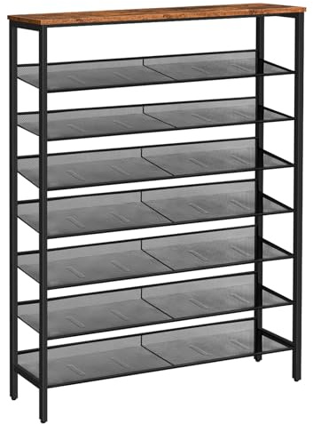 HOOBRO 8 Tier Shoe Rack, 39.4L Shoe Shelf, Large Capacity Shoe Storage Organizer for 30+ Pairs of Shoes, Front Door Entrance, Entryway, Hallway, Closet, Space Saver, Rustic Brown and Black BF118XJ01