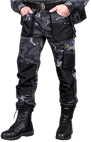 REIS FORECO-T MOB62 Pantalón de Trabajo para Hombre, Protector, Anticorte, Cargo, 80% Poliéster 20% Algodón, Camuflaje Negro, Talla 62