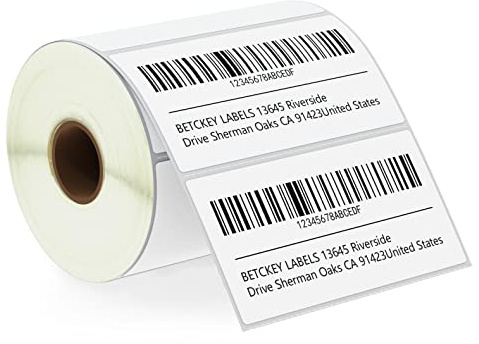 BETCKEY - 102mm x 51mm(4 in x 2 in) Perforadas Etiquetas Térmicas para Código de Barras, Envío y Uso Múltiple Compatible con impresoras Zebra y otras [1 Rolle/750 Etiquetas]