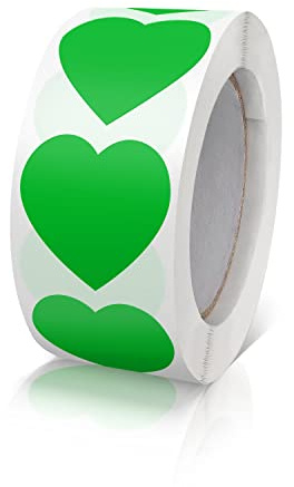 500 adesivi a forma di cuore verde 25 mm con piccolo codice colore per matrimoni, scrapbooking, regali