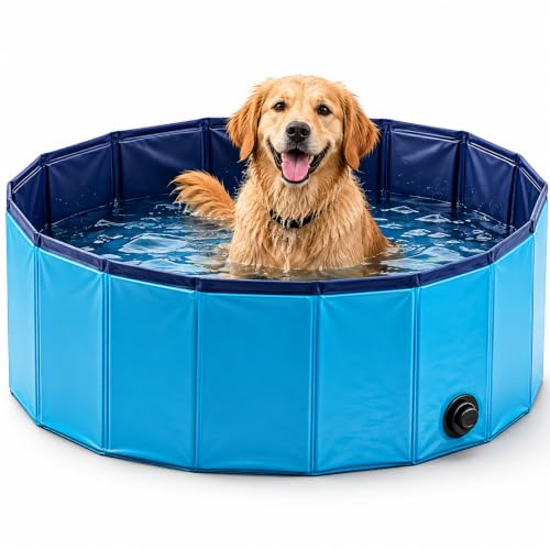 Blue Foldable Dog Pool Outdoor Garden Folding Animal Pet Swimming Paddling Washing Cleaning Bathing Bath Tub