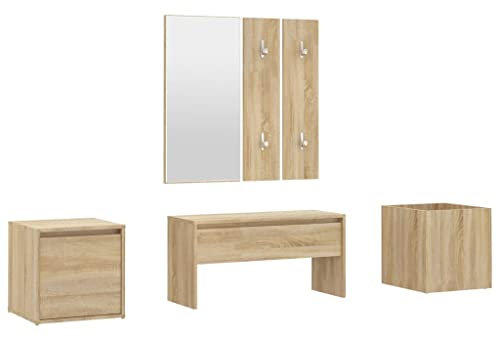 vidaXL Ensemble de Meubles de Couloir Ensemble de Vestiaire Banc d'Entrée Miroir Jardinière Salon Intérieur Chêne Sonoma Bois d'Ingénierie