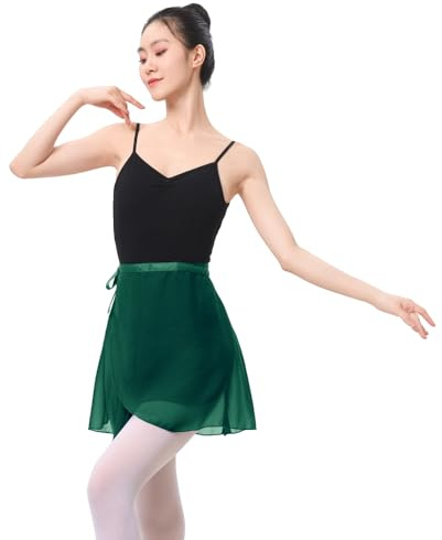 Women Solid Dark Green Sheer Chiffon Wrap Over Scarf Mini Ballet Skirts for Ballerina Dancer Classes Practise Performance