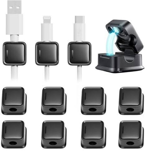 smofish Lot de 12 Supports de Rangement magnétiques pour câbles de Bureau, cachez Le câble de Charge du téléphone, Support de Chargeur de Fil adhésif Puissant pour Table de Chevet(Noir)