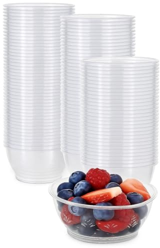 MATANA 200 Small Clear Hard Plastic Bowls (150ml / 5oz) - Mini Bowls for Desserts, Dips, Sauces, Ice Cream, Trifles - Weddings, Birthdays, Picnic, Parties - Sturdy & Reusable