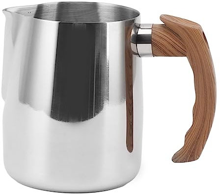 Brocca per Latte di Schiuma, Bollilatte Acciaio Inox con Manico, 600 Ml Tazza per Caffè Espresso Lattiera Latte Art, Pentolino Latte con Beccuccio e Scala Graduata (600ml)