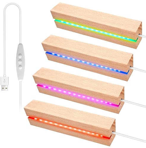 Set di 4 Piedistalli in Legno a LED - Basi di Presentazione Luminose Colorate per Palline di Cristallo, Gioielli