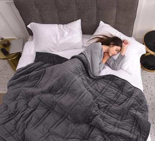 Velosso Weighted Blanket 9kg for Adults Premium Sensory Deep Calming Velvet Blanket Stress Anxiety Autism Pressure Relief Soothing Therapy Blanket 152x203cm - 60x80 Grey (152 x 203cm, 9kg(20lb))