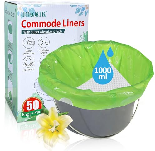 Commode Liners with Absorbent Pad 50 Pack, Bedside Commode Disposable Bags Universal Fit All Standard Toilet Chair Bucket