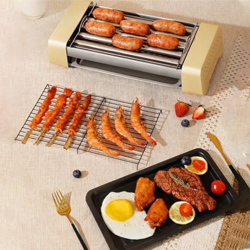 Hot Dog Grill Cooker Machine, Sausage Warmer with 5 Stainless Steel Rollers, Temperature Control, Non-stick Coating and Removable for Commercial Home