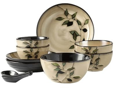 Zhixubah Vajilla De Cerámica Servicio De Platos Juego De Vajillas Vintage Juegos De Platos para 12 Personas Platos De Ensalada De Porcelana Cuencos De Sopa De Cerámica Elegante Y Funcional(10pcs)