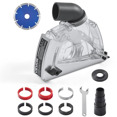 VEVOR Copertura Trasparente Antipolvere per Smerigliatrice Angolare, 100-125 mm, Cuffia Antipolvere con 6 Rondelle di Serraggio e Mola a Tazza Diamantata 125 mm per Pareti in Legno e Cemento