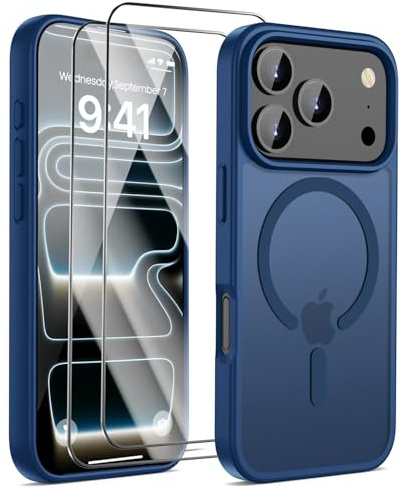 KPPIT for iPhone 17 Pro caseand 2 screen protector,Royal Blue | compatible with MagSafe,Shockproof Drop, Frosted Translucent Slim