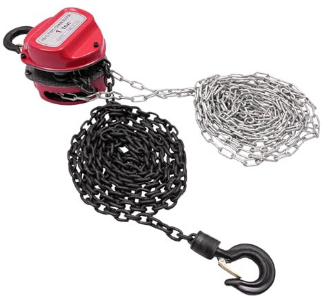 POTYYH Palan à chaîne avec crochet rotatif à 360 °, treuil manuel, poulie à cliquet, 4 m, chaîne en acier au manganèse G80, capacité de charge 1000 kg, pour chantiers, ateliers et mines