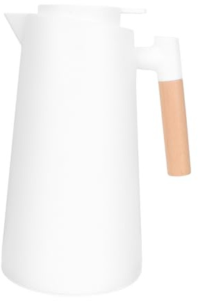 TOYZFRIENDY Termo de Vidrio con Aislamiento Nordic Jarra Térmica para Agua Caliente y Café con Mango de Madera para Hogar y Oficina Color Blanco