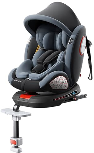 Oubeauou Asiento de coche giratorio de 360°, asiento de seguridad para bebé con montaje ISOFIX, protección contra impactos, ángulos reclinables ajustables, instalación hacia adelante