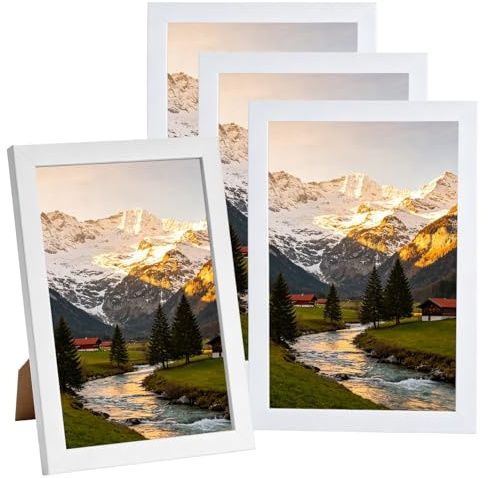 4-pack små vita fotoramar i trä 21 x 14.8 cm, träramar, bildramar vintage MDF-ram för vägg och bord i vardagsrum, sovrum, kontor och hall