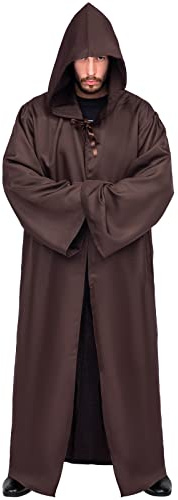 Myir JUN Mantello con Cappuccio per Adulti, Costume da Halloween Carnevale Robe Adulto Uomo Mantello Medievale Cospla (Marrone, L)