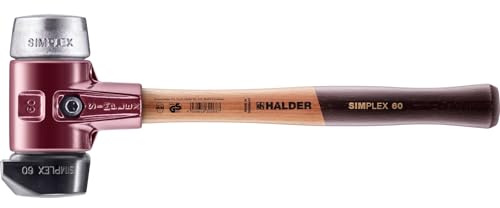 Halder Simplex Soft-Faced Mallet 3029.260 – Medium-Hard Stand-Up Rubber Insert, Soft Metal Insert, Cast Iron Housing with Handle Protection Sleeve, Varnsihed Wooden Handle, 60mm, 4 lbs.
