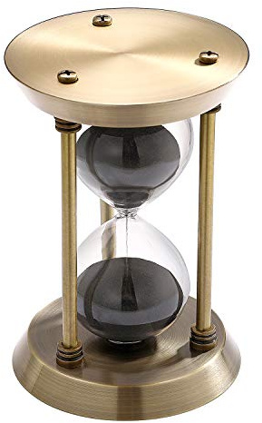SuLiao Hourglass 30 Minutes Sand Timer, Antique Brass Black Sand Clock Stand, Unity Metal Sand Watch 30 Min, Unique Vintage Small Glass Sandglass for Home, Desk, Office Decorative