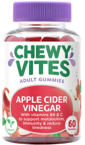 Chewy Vites Superfoods Apple Cider Vinegar Gummies, 60 Vitamin Gummies, 500 mg Apple Cider Vinegar, Vitamin C, Real Fruit Juice, 1 Month Supply, Vegan, Delicious Flavour