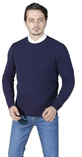WOSICA Men's 100% Cashmere Kniited Pullover with Long Sleeve Crew Neck (Navy, L)