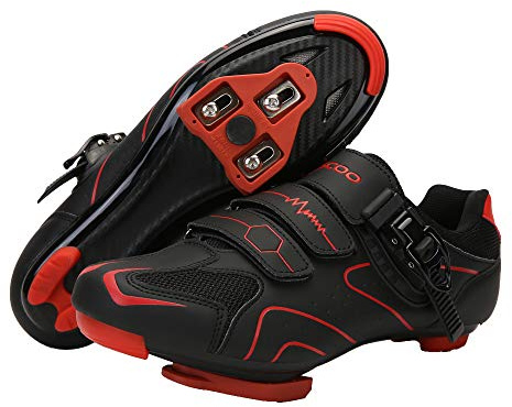 Unisex Cycling Shoes Compatible with Peloton Indoor Road Bike Riding Shoes for Men and Women Delta Cleats Clip Outdoor Pedal, (Black-red, M8)