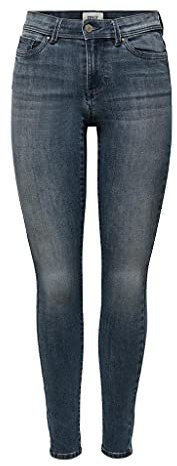 ONLY Damen Skinny Fit Jeans | Normal Waist Denim Stretch Hose | Bleached Used Design ONLWAUW, Farben:Dunkelblau, Größe:M / 30L
