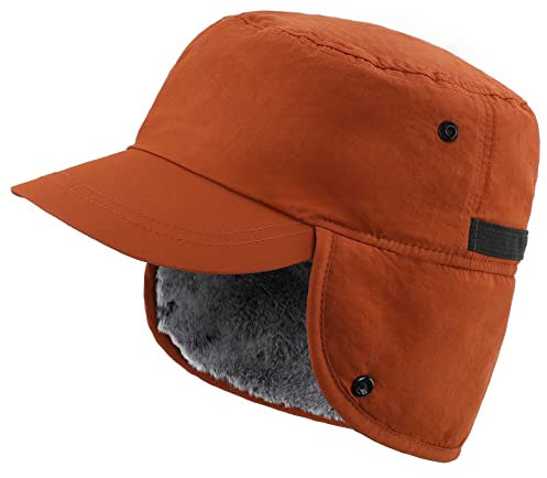 Connectyle vintermössa för män med visir varm öronklaffar hatt helt fodrad fuskpäls baseballkeps fånga jakt hattar, Karamellbrun, one size