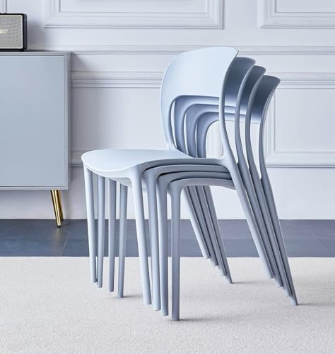 Hallowood Furniture Stoker Stackable Plastic Dining Chairs Set of 4 in Light Grey, Modern Sturdy Stacking Chairs for Kitchen Home, Offices, Restaurants & Cafes