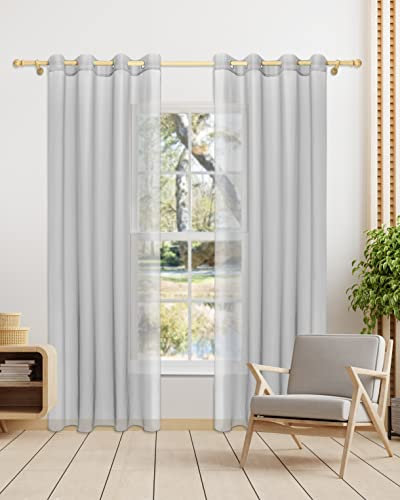 Gräfenstayn 2er-Set Venezia transparente Voile Gardinen mit Ösen - Stores Über-Gardine Wohnzimmer Schlafzimmer - Vorhänge Ösenschal durchsichtig halbtransparent 175x140cm (Höhe/Breite) Grau