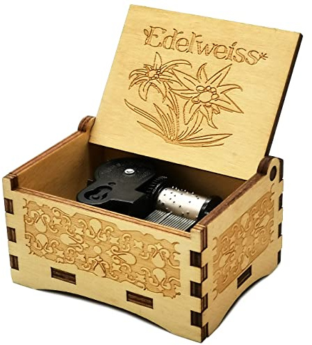 Micteney Edelweiss music box,Wooden Music box playing edelweiss,Laser Engraved Clockwork Driven,Edelweiss gifts for women/kids (Edelweiss)