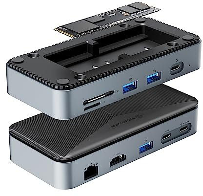 Yottamaster USB C Hub with M.2 SSD Enclosure, 10-in-1 USB C Docking Station supporting 4K/60Hz Display, 10Gbps Charging Dock with 100W PD, SD/TF3.0 Card Slot, Gigabit Ethernet Port - Black