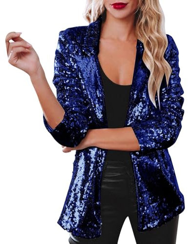 Duohropke Damen Pailletten Blazer mit Glitzer Langarm Bomberjacke Slim Fit Pailletten Jacke Elegant Kurz Sakko Einfarbig Blazermantel Party Outwear Glänzend Jacke