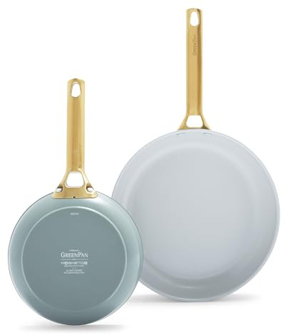 GreenPan Padova Harteloxierte Keramische Antihaft, 2-teiliges Bratpfannenset, 20 cm und 28 cm, PFAS-frei, Induktion, Goldgriff, Spülmaschinenfest, Backofenfest, Rauchblau