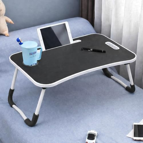 MyHomie Foldable Laptop Bed Table 60 x 40 x 28cm Laptop Table Stand with Foldable Legs & Cup Slot for Eating Breakfast, Reading, Work & Study Watching Movie on Bed/Sofa Dorm Desk – Black
